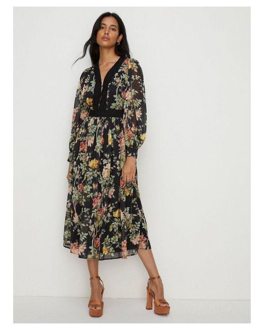 Oasis Dark Floral Lace Dobby V Neck in Black Lyst UK