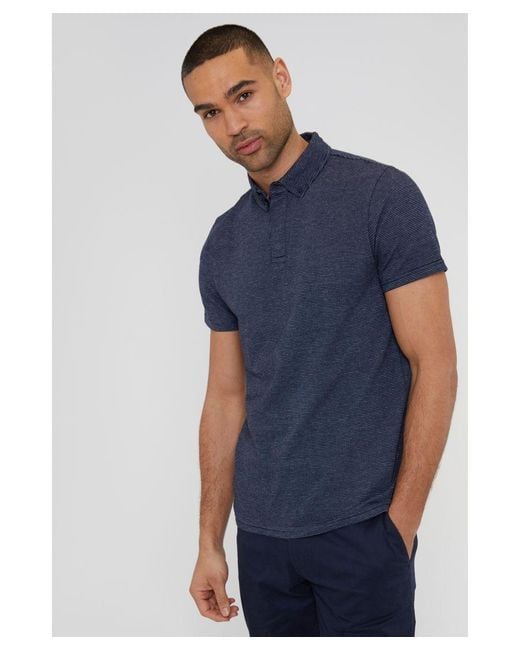 Threadbare Blue 'Aura' Geometric Print Cotton Jersey Polo Shirt for men