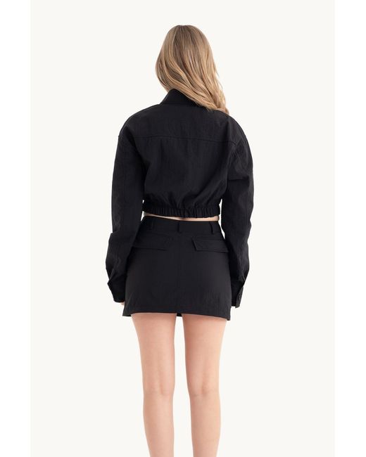 Hiccup Black Parachute Cropped Jacket With A Pocket Detail