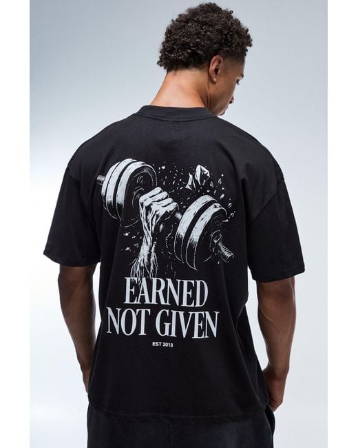 BoohooMAN Black Active Earned Not Given Oversized Extended Neck T-Shirt for men