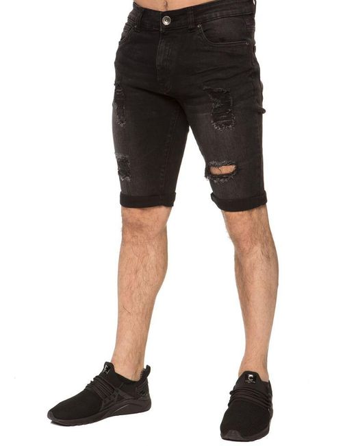 Enzo Black Ripped Skinny Shorts for men