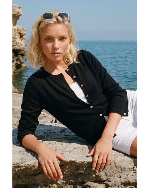 Roman Blue Petite Buttoned Cardigan