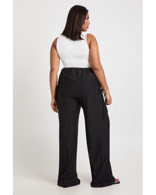 Boohoo Blue Plus Soft Touch Fold Over Ruched Waist Trouser