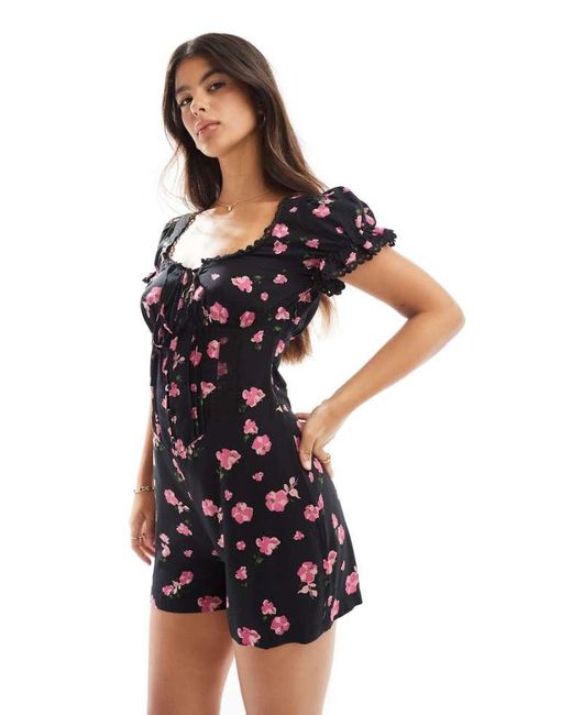 ASOS Blue Spun Lace Trim Corset Waist Playsuit