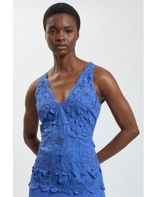 Karen Millen Blue Bead Detail Halterneck Maxi Dress