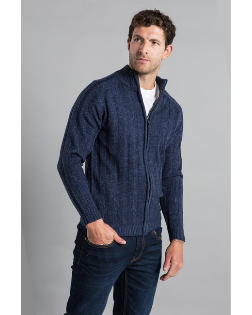 Kensington Eastside Blue Ribbed Zip-Up Funnel Neck Cardigan for men