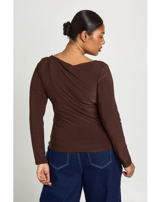 Boohoo Blue Plus Double Layer Slinky Square Neck Long Sleeve Top