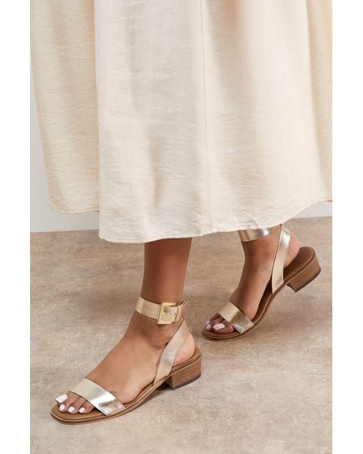 Oasis Natural Gracie Leather Low Stacked Heeled Sandals