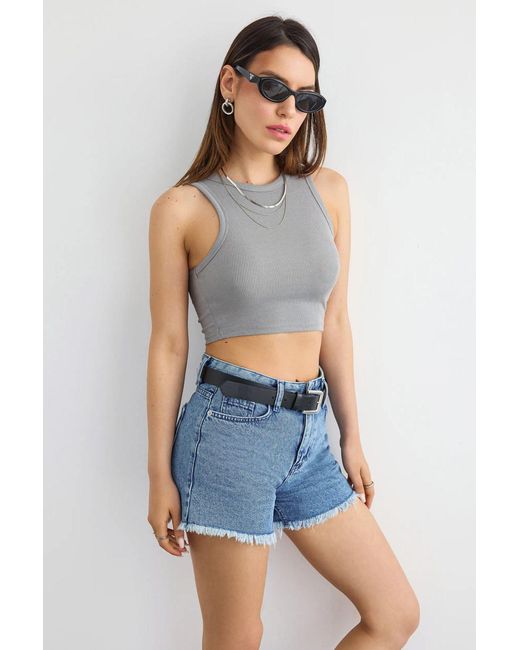 Hiccup Blue Basic Woven Crew-Neck Tank Top