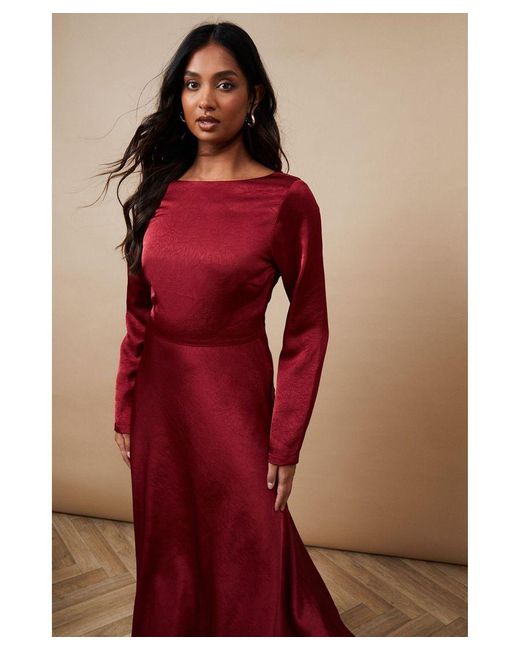 Oasis Crinkle Satin Cowl Back Midaxi Dress in Red Lyst UK