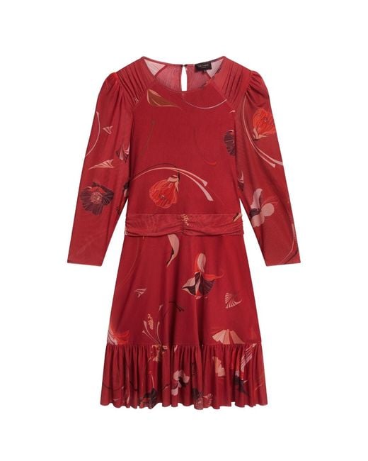 Ted Baker Gathered Shoulder Mesh Mini Skater Dress