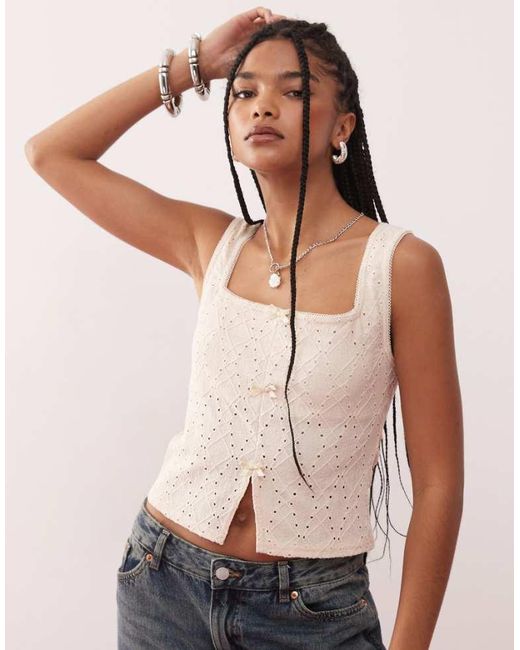 Reclaimed Vintage Natural Split Front Broderie Tank
