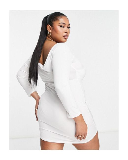 Flounce London White Ruched Bodycon Dress
