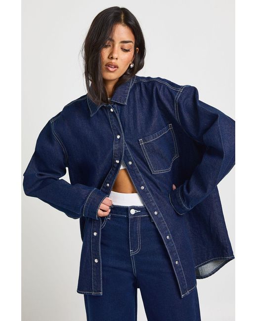 Boohoo Blue Oversized Denim Shirt