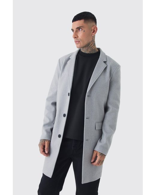 BoohooMAN Gray Tall Single Breasted Wool Look Overcoat for men