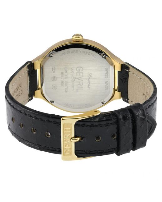 Gevril Black Lugano Swiss Diamond Mop Dial Genuine Italian Handmade Leather Watch