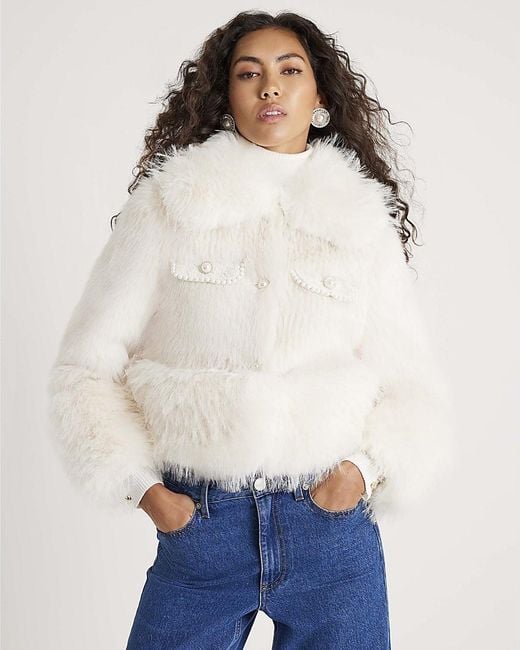 River Island White Trophy Jacket Faux Fur Boucle Hybrid