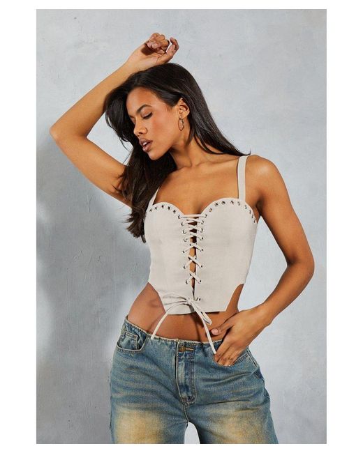 MissPap Gray Eyelet Lace Up Corset Top