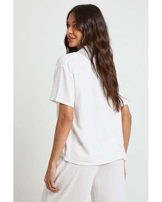 Boohoo White Linen Look Beach Short Sleeve Shirt