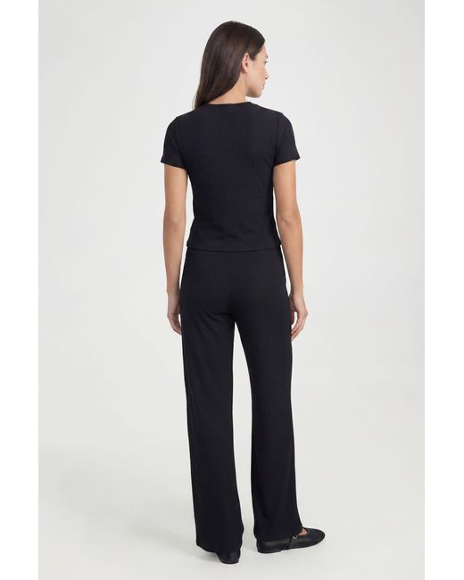Boohoo Blue Tall Crinkle Rib Button Through Cap Sleeve Top And Trouser Set