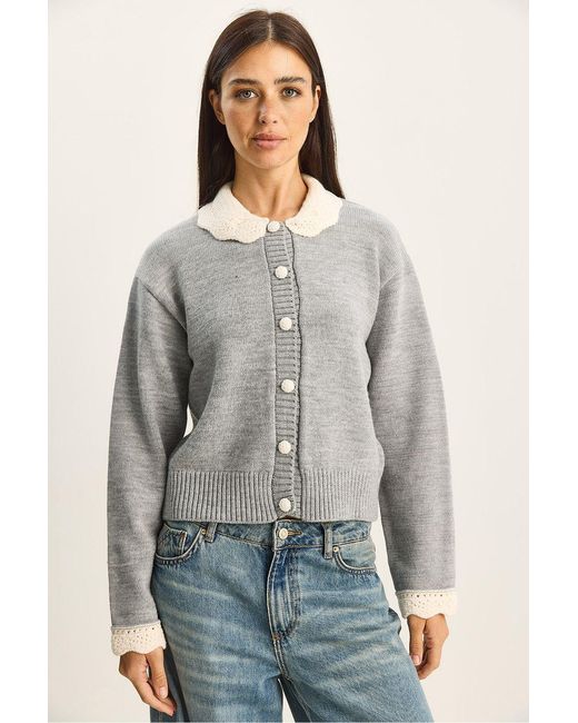 Bianco Lucci Gray Thick Ribbed Knit Cardigan With Button Closure