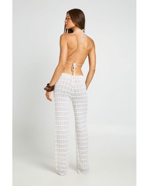 Boohoo White Sheer Knit Tie Waist Wide Leg Trouser