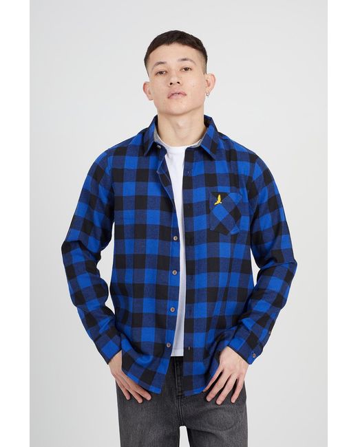 Brave Soul Blue Check Cotton Flannel Long Sleeve Shirt for men