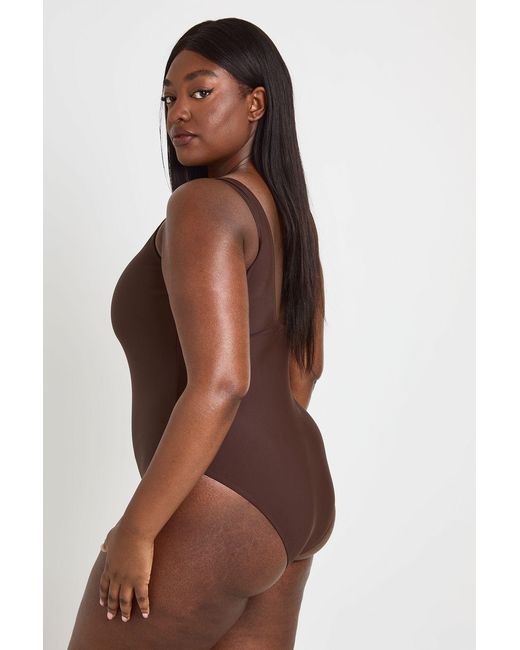 Boohoo Brown Plus Trim Detail Scoop Neck Swimsuit