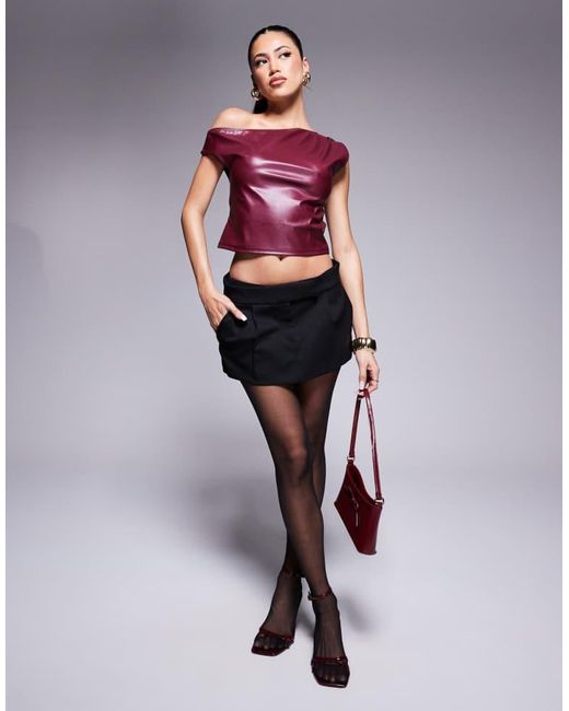 ASOS Red Drape Pu One Shoulder Asymmetric Top