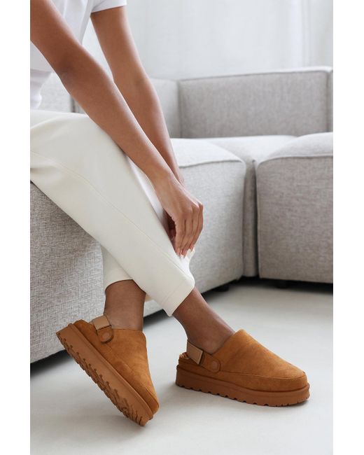 Where's That From Gray Wheres 'Umber' Cosy Adjustable Sling Back Faux-Suede Slippers