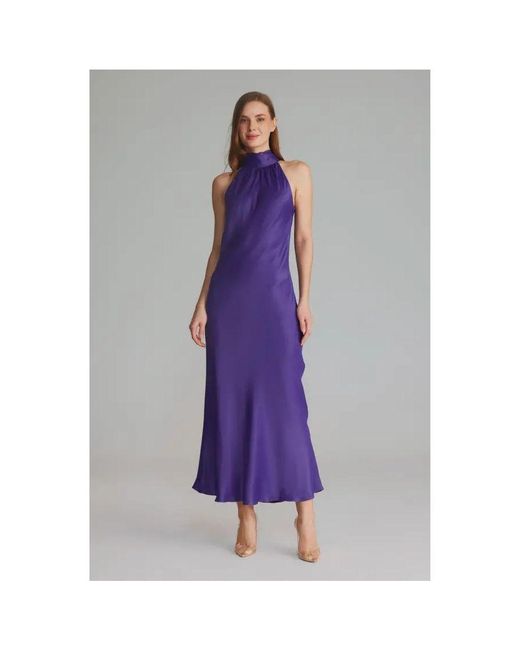 GUSTO Purple Halter Neck Maxi Dress