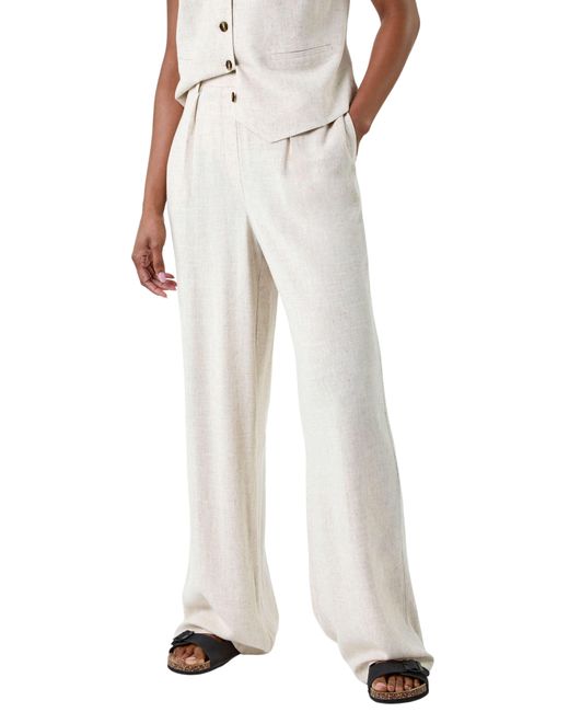 Roman White Linen Mix Wide Leg Trousers