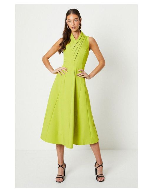 Coast Yellow Crepe Pleat Collar Full Skirt Midi Dress