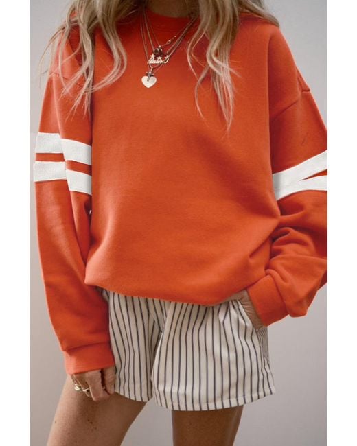 Azura Exchange Gestreepte Mouw Pullover in het Orange