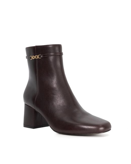 Dune Brown Oaklee Leather Block Heel Ankle Boots
