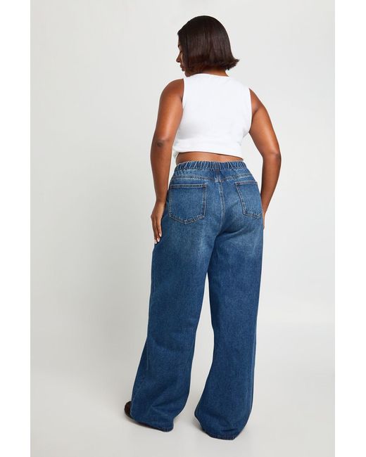 Boohoo Blue Plus Tie Waist Channel Insert Wide Leg Jean