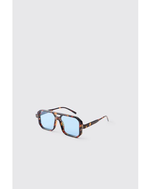 BoohooMAN Blue Plastic Square Aviator Sunglasses for men