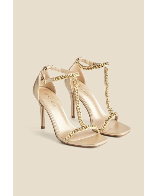 Sosandar Natural Chain Detail Square Toe Stiletto Heel Sandals