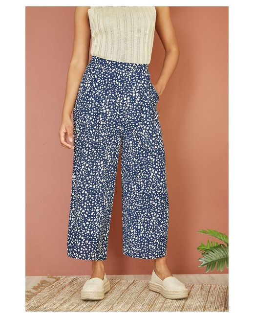 Yumi' Blue Dash Print Culotte Trousers