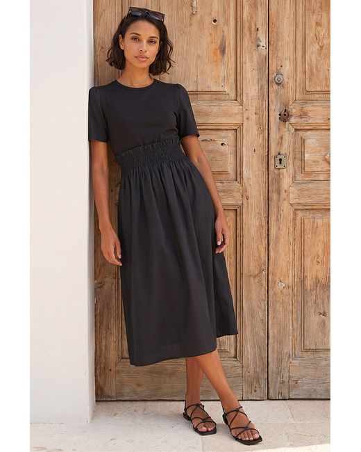 D.u.s.k Brown Shirred Waist Midi Dress