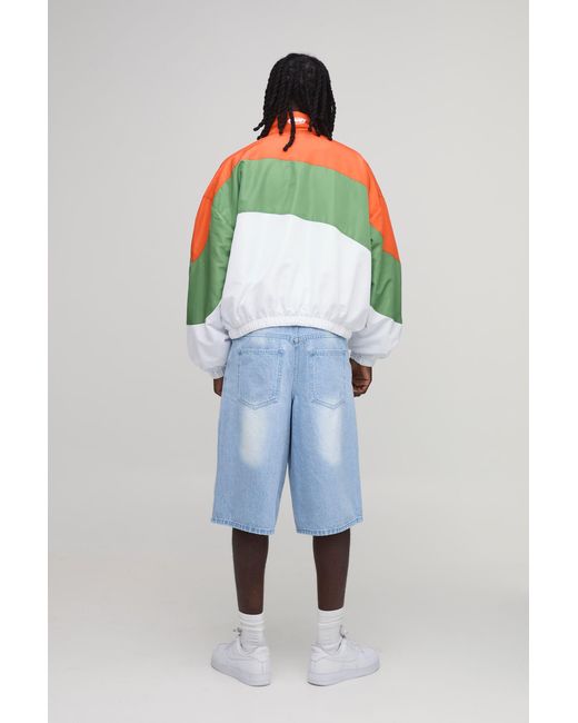 BoohooMAN Orange Oversized Official Colour Block Sports Jacket for men