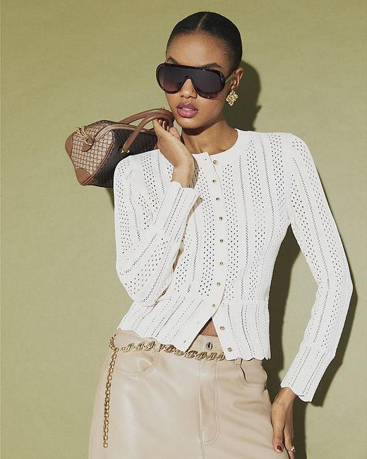 River Island Multicolor Cardigan Cream Open Knit Long Sleeve