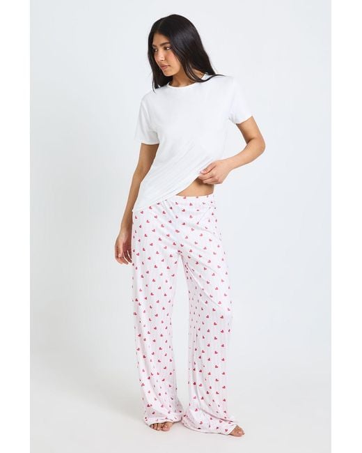 Boohoo White Tall Heart Striped Oversized T-Shirt And Trouser Pyjama Set
