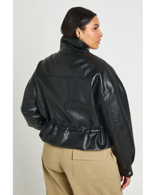Boohoo Black Plus Funnel Neck Faux Leather Jacket