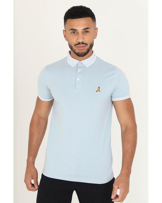 Brave Soul White Pale 'Glover' Short Sleeve Jacquard Collar Jersey Polo Shirt for men