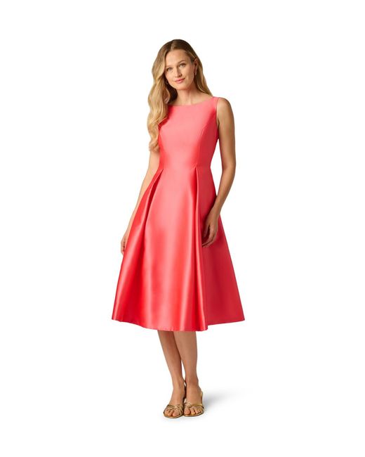 Adrianna Papell Red Sleeveless Tea Length Dress