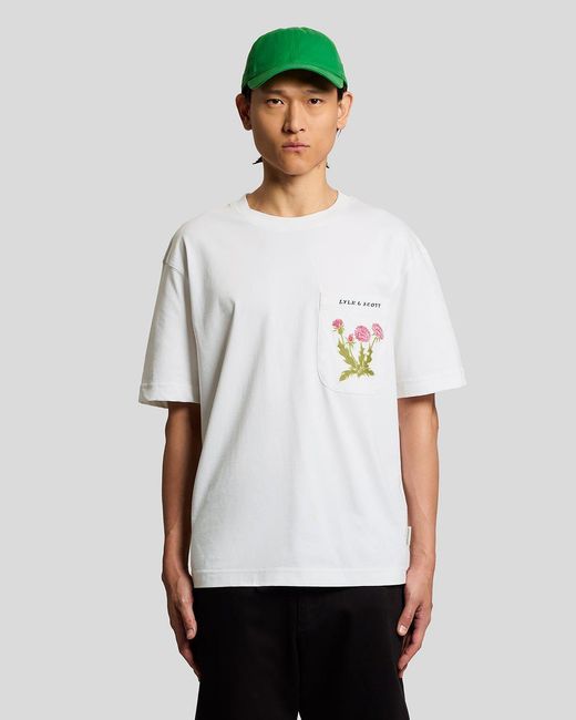Lyle & Scott White Botanical Embroidered Pocket T-Shirt for men