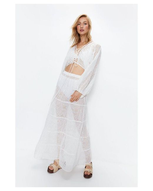 Warehouse White Broderie Tiered Maxi Beach Skirt