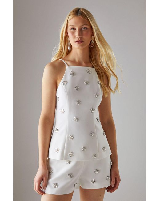 Warehouse White Embellished Square Neck Top