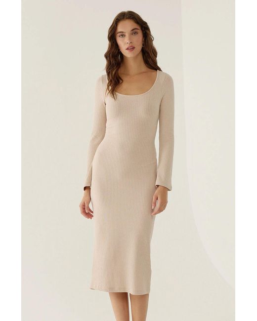 Hiccup Natural Midi Dress With Pool Collar